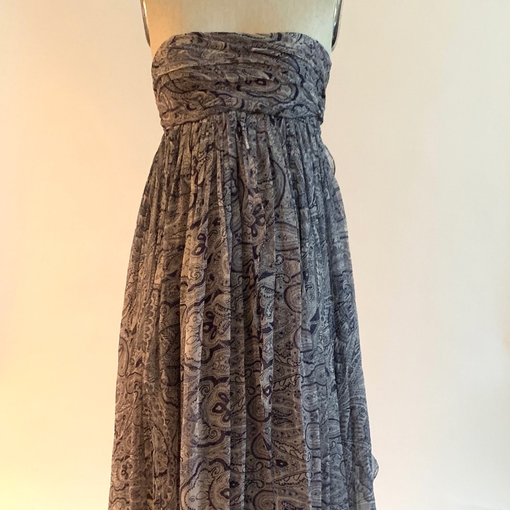 Alexander McQueen 2008 Unworn Silk Blue Paisley Strapless Dress Floaty Skirt - Picture 2 of 10